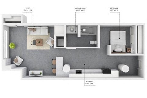 Floor plan for 1 bed, 1 bath, 660 sqft